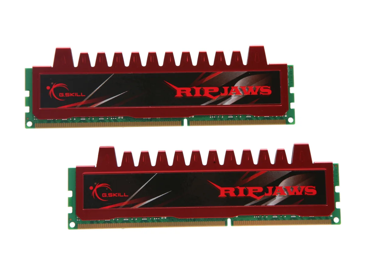 Two green Ripjaws DDR3 sticks with toothed heat spreaders