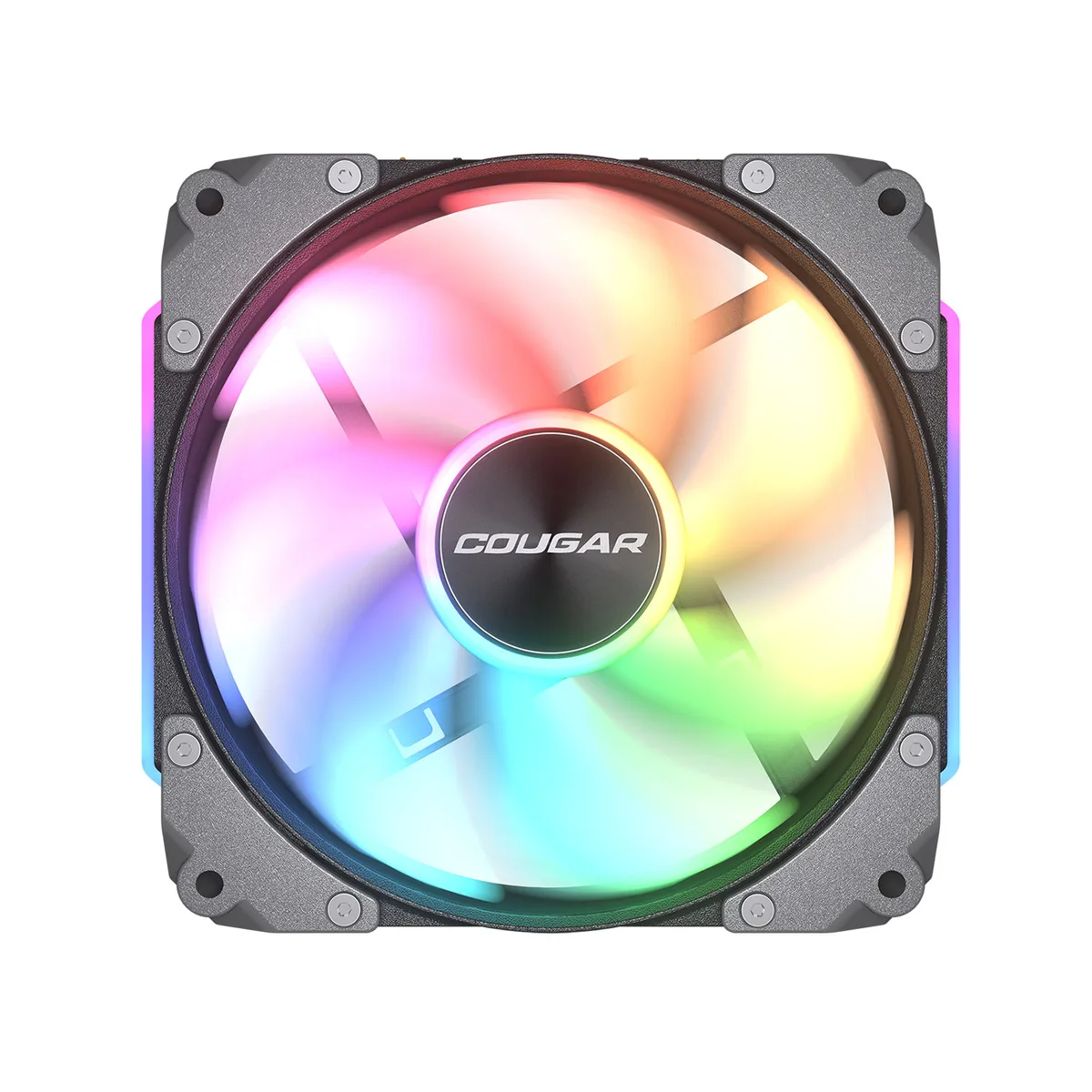 Black 120mm square frame case fan, 28mm thick, with visible ARGB light bar and modular plug-in connectors