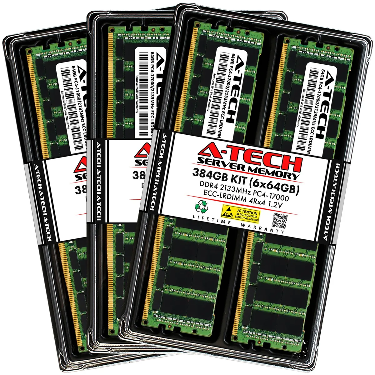A-Tech A-Tech 384GB (6x64GB) DDR4 2133MHz ECC LRDIMM 4Rx4 CL15 1.2V memory upgrade — photo du produit