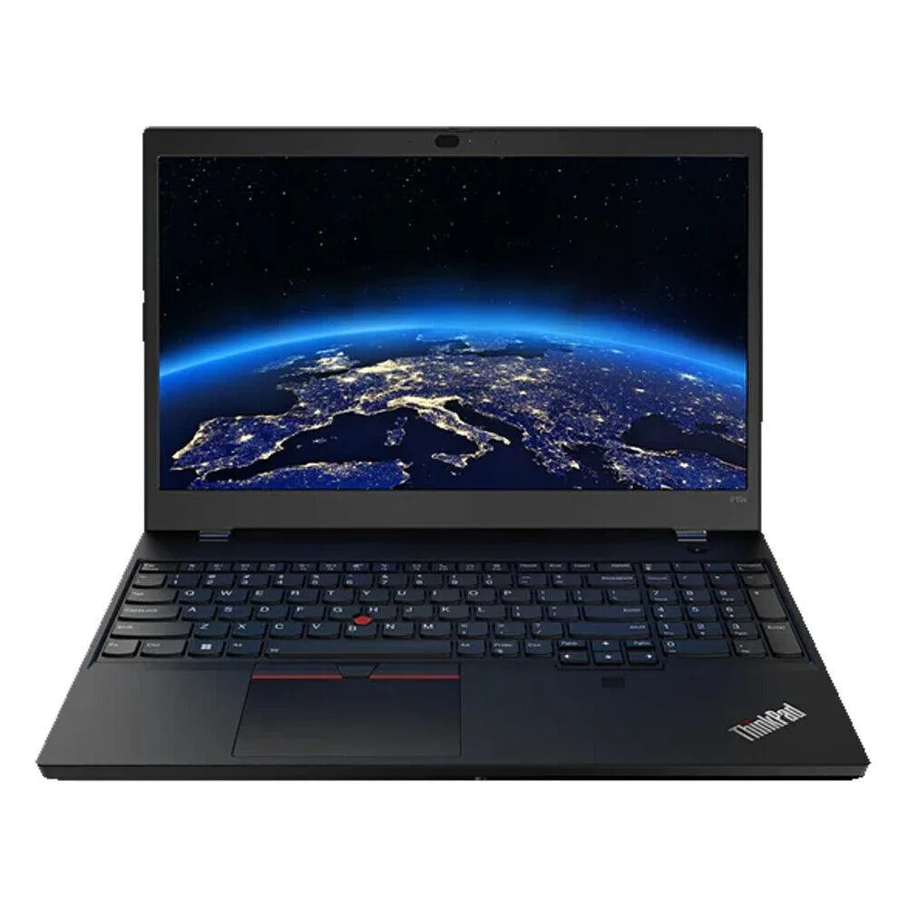 Black Lenovo ThinkPad T15p Gen 3 laptop closed on white background