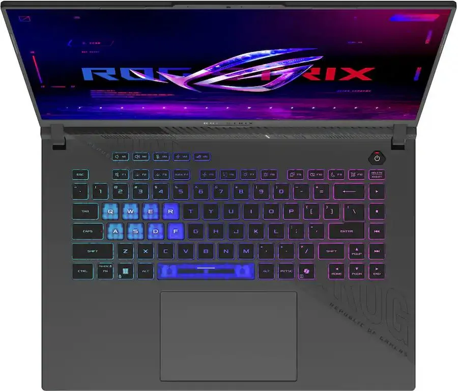 Eclipse Gray 16 inch gaming laptop with full size backlit keyboard
