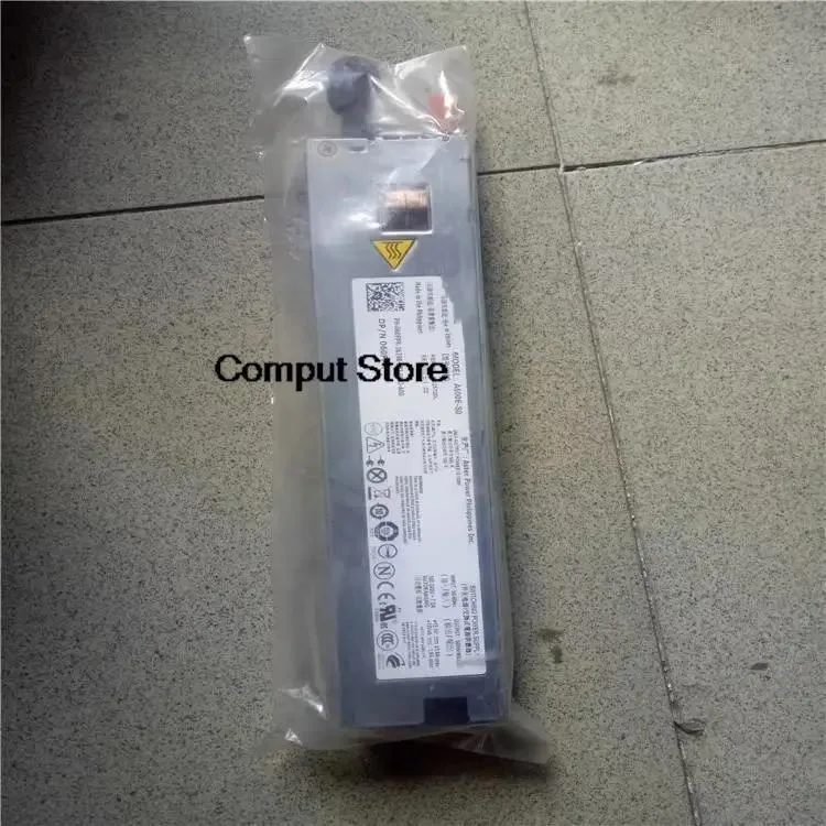 Rectangular silver server power supply unit with label showing D500E-S0 MHD87 DPS-500RB A H318J