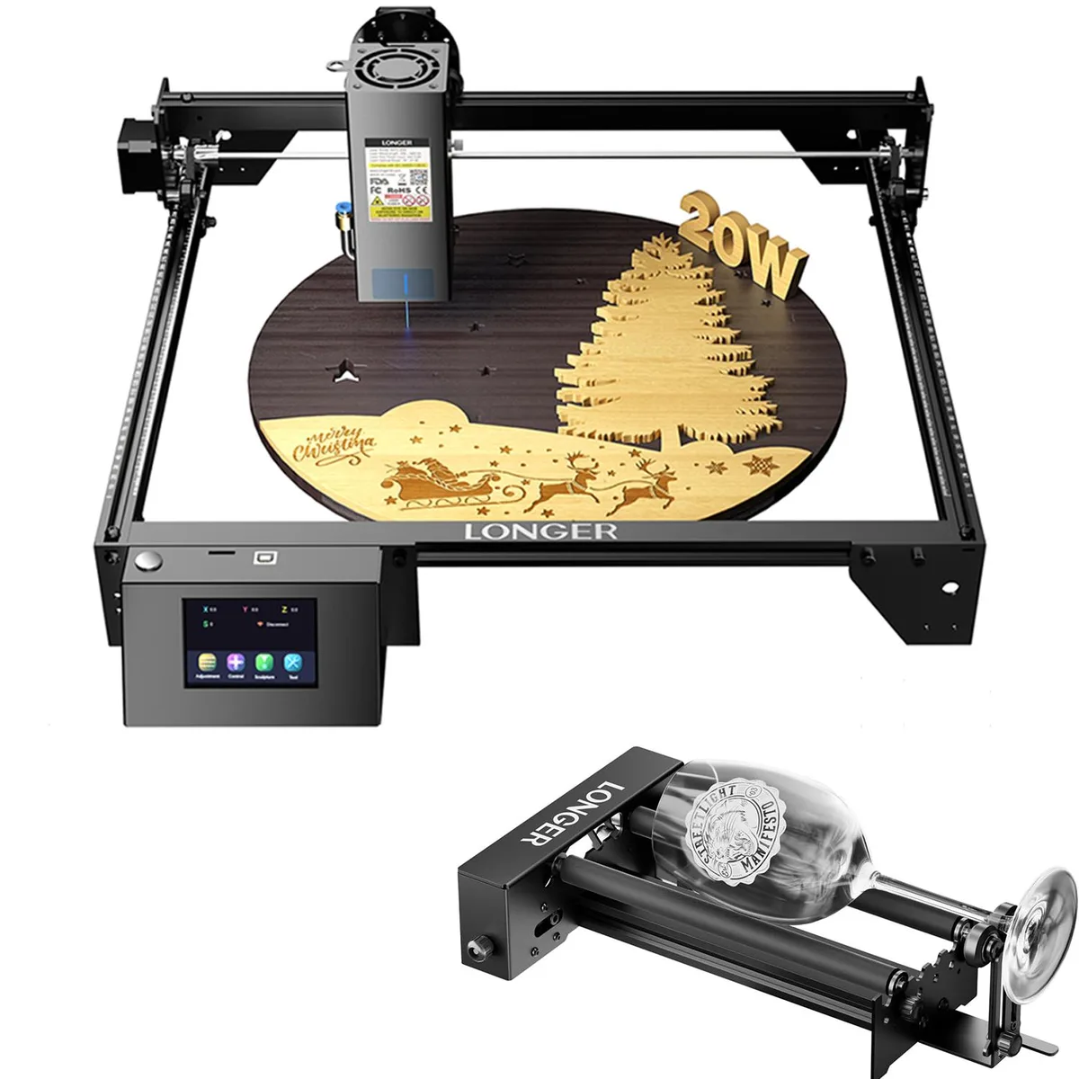 LONGER LONGER RAY5 20W Laser Engraver with Rotary Roller & Bracket — produkto nuotrauka