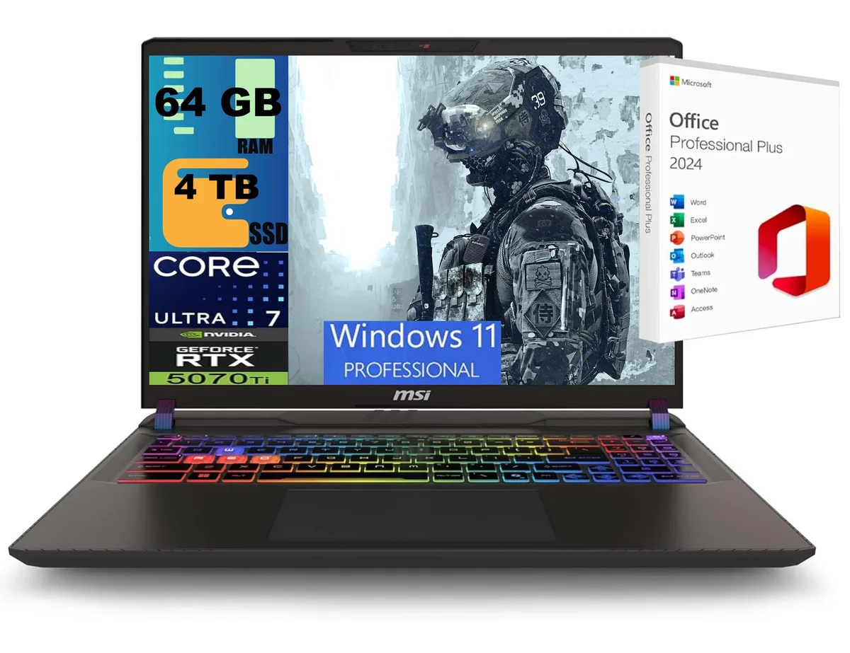 Gray gaming laptop with 16 inch display and RGB keyboard