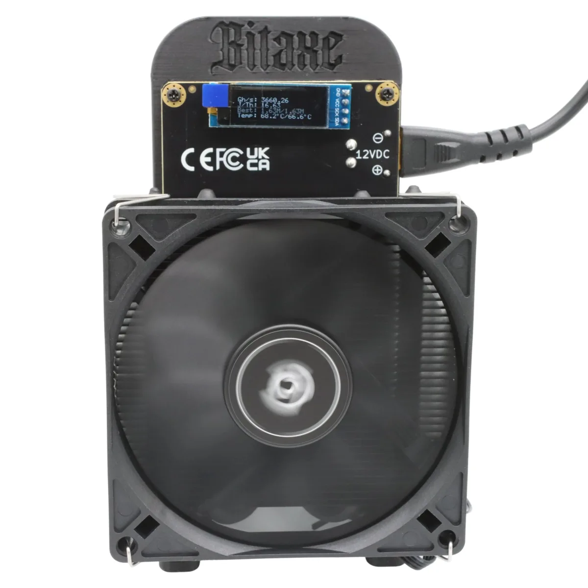 Compact open-source Bitcoin miner with dual ASIC chips and large heatsink