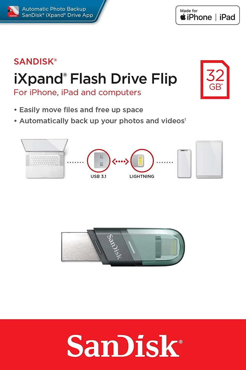 SanDisk SanDisk SDIX90N-032G-GN6NN 32GB USB 3.1 iXpand Flash Drive Flip Silver/Blue — termékfotó