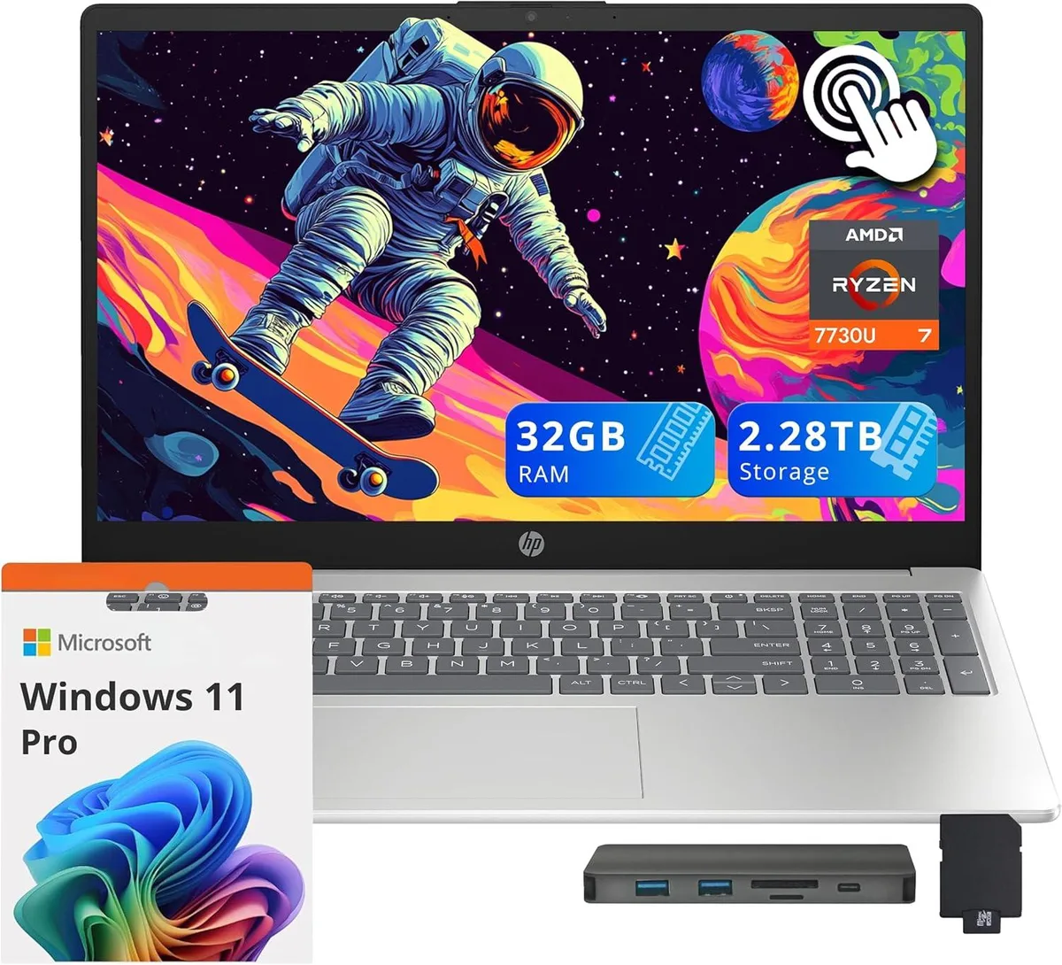 HP HP 15.6" FHD IPS Touch Business Laptop Ryzen 7 7730U 32GB 2TB + 288GB Dock Silver — 商品写真