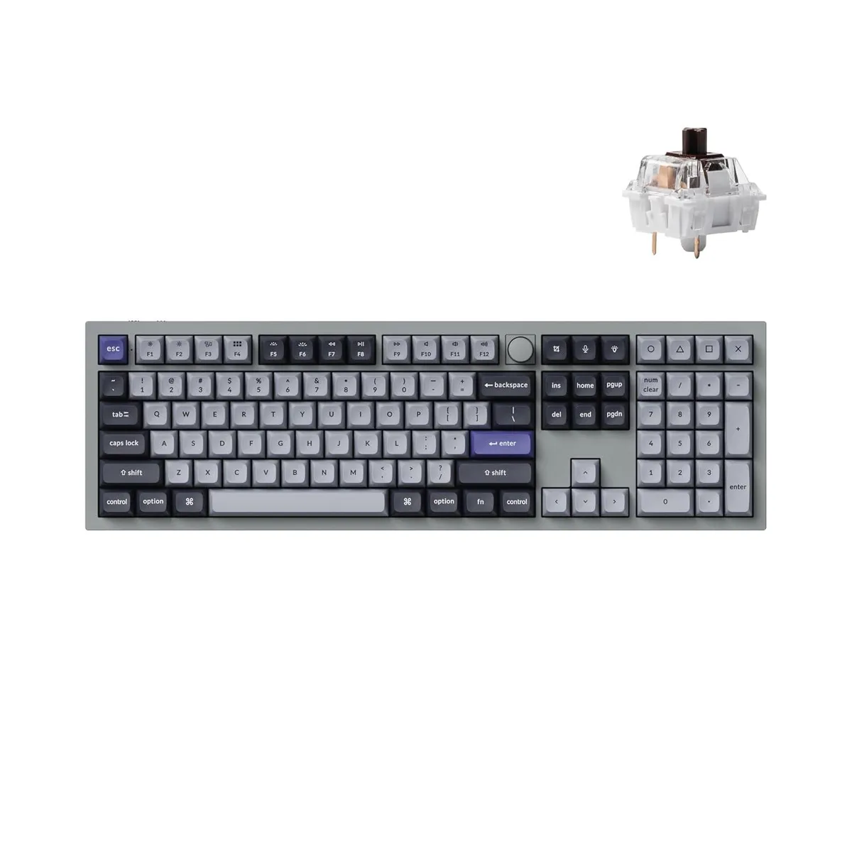 Full-size aluminium keyboard in grey with a metal rotary knob