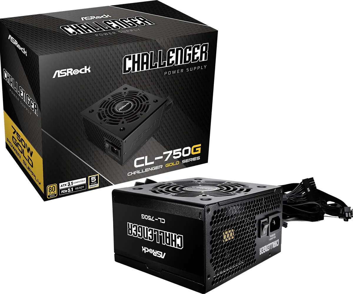 ASRock ASRock CL-750G 750 W power supply, ATX 3.1, 80 Plus Gold, non-modular — product photo