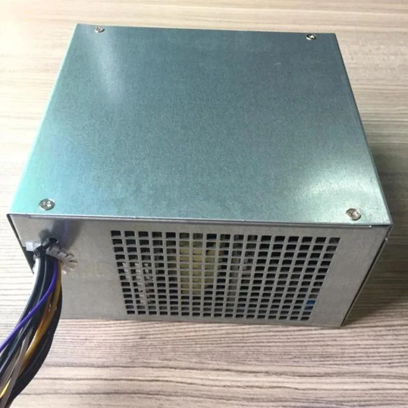 Rectangular silver ATX power supply unit with 8-pin connector and cooling fan visible