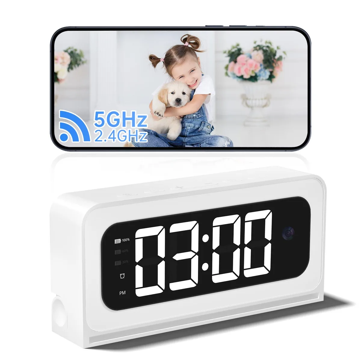 Picturesky Picturesky 2K Smart Clock Camera 4MP 1920x1080 2.4/5G White — preces foto