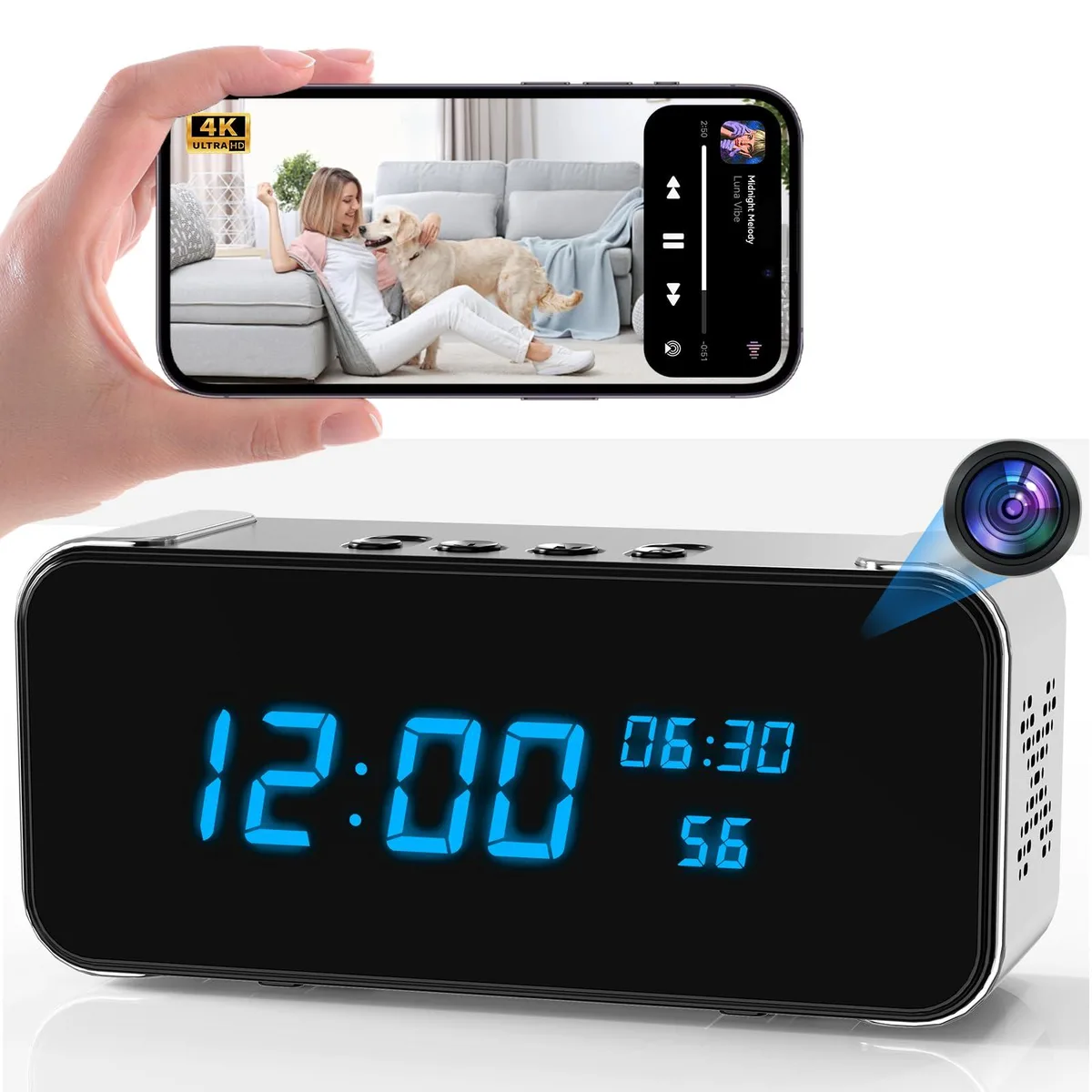  QAOLZCC KP04 Wireless Surveillance 4K 2.4G/5G Bluetooth Alarm Clock — product photo