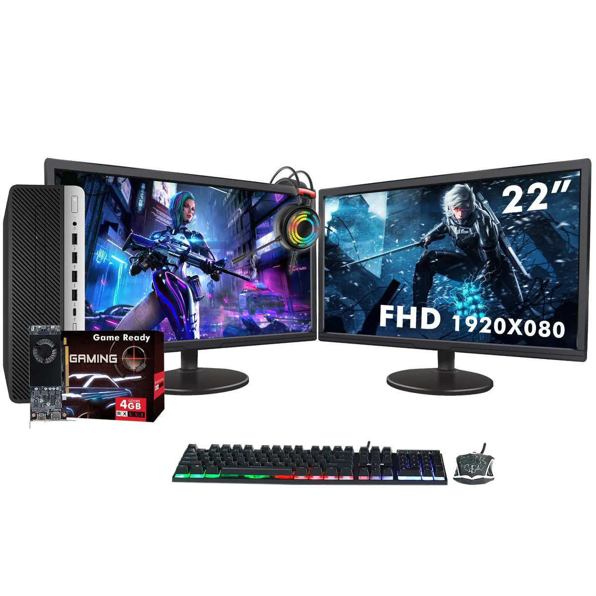 HP HP ProDesk 600 G3 SFF desktop PC i7-6700 32GB 1TB RX 550 dual 22" monitor — photo du produit