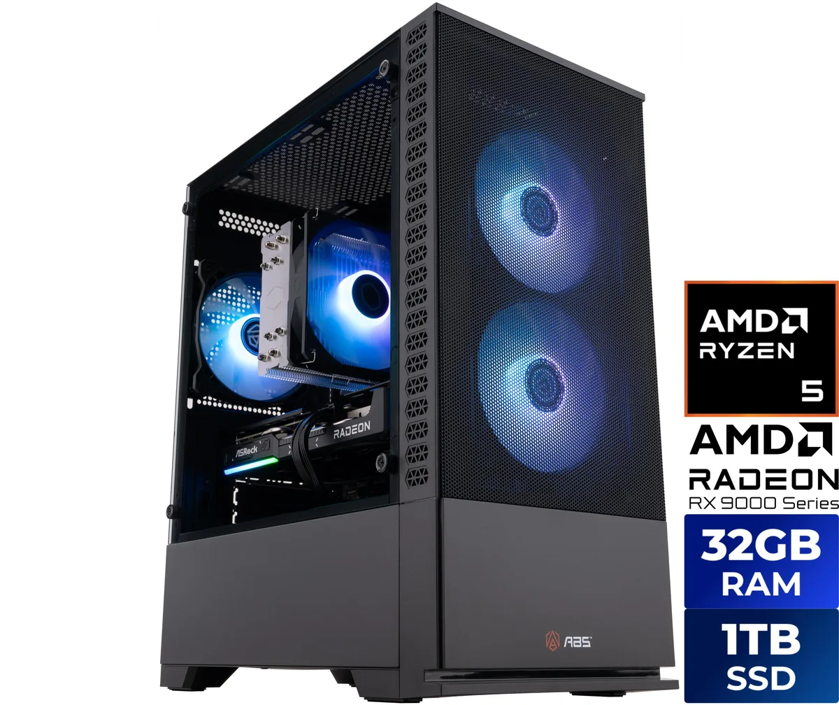 ABS ABS C1R95A96X1 gaming PC Ryzen 5 9600X RX 9060 XT 16GB 32GB DDR5 1TB NVMe — product photo