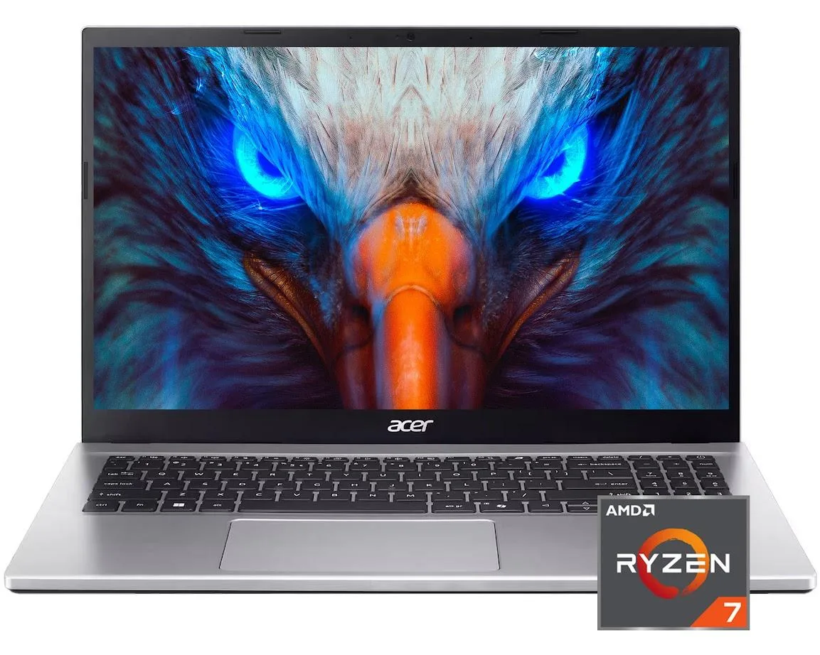 Silver 15.6 inch laptop, thin profile, matte finish