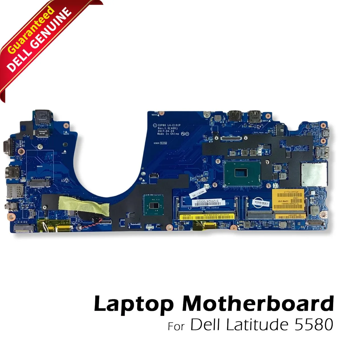 Green laptop motherboard with silver Intel i5-7300H processor, part 31V07, for Dell Latitude 5580