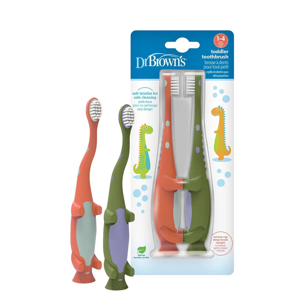  Dr. Brown's Baby Toddler Toothbrush Green Orange Dinosaur 2-Pack — product photo