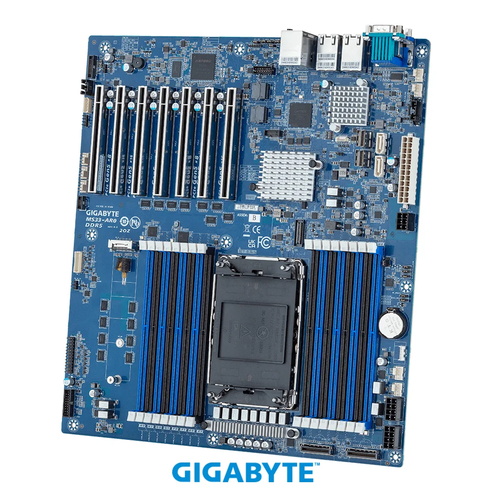 Green extended ATX server motherboard, sixteen DDR5 slots, single LGA 4677 socket