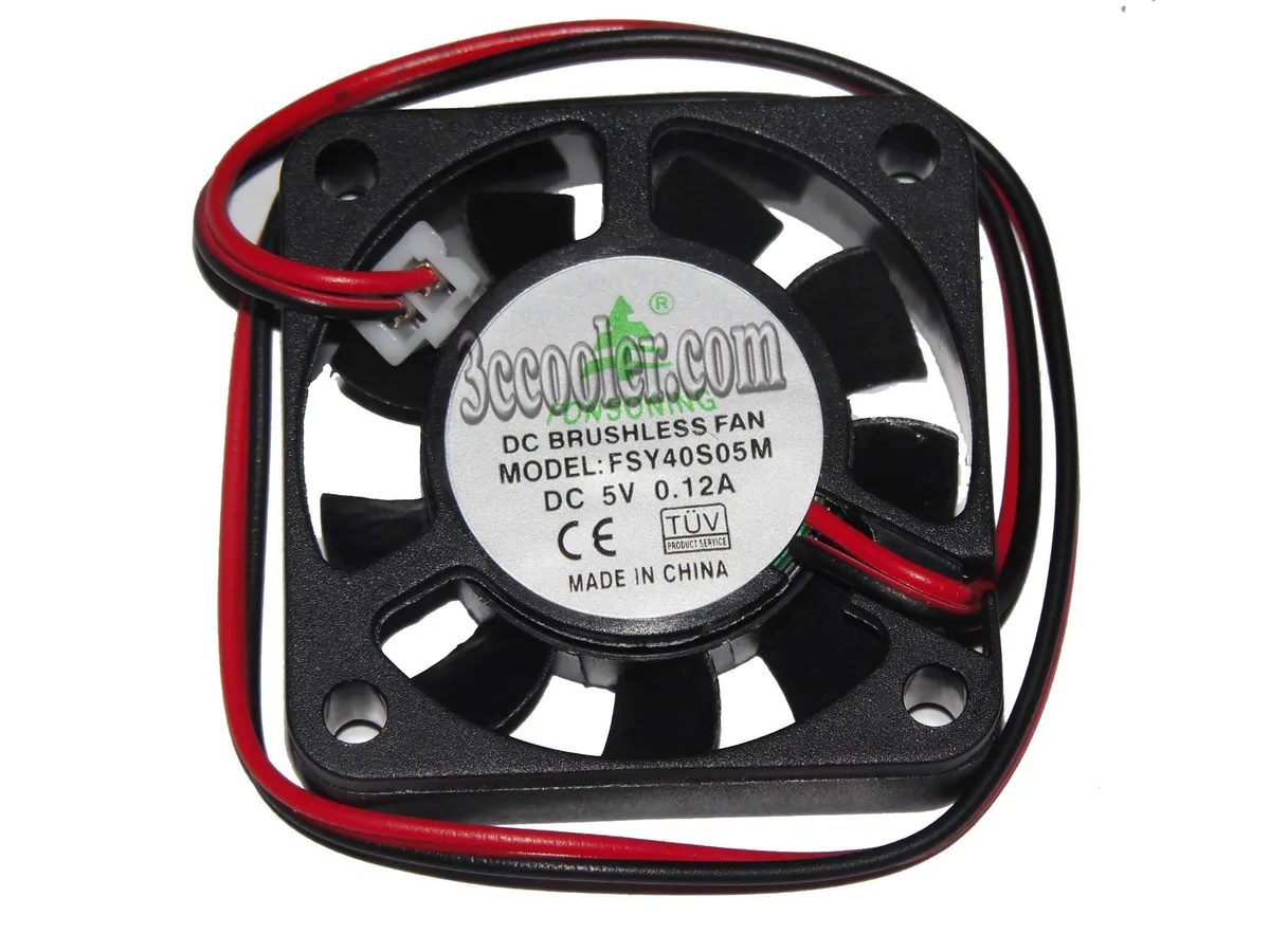 Black square 40x10mm cooling fan with 2-pin connector