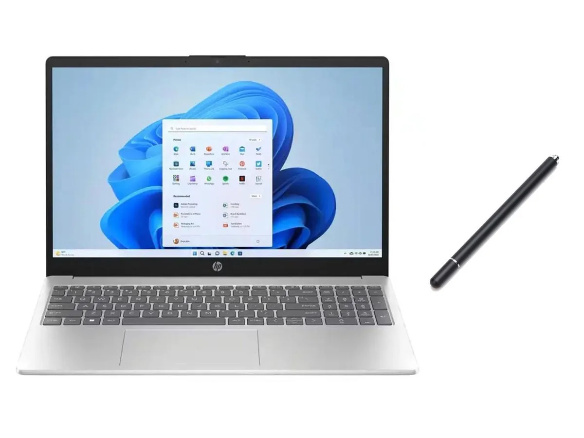 Silver 15.6 inch HD touchscreen laptop with stylus