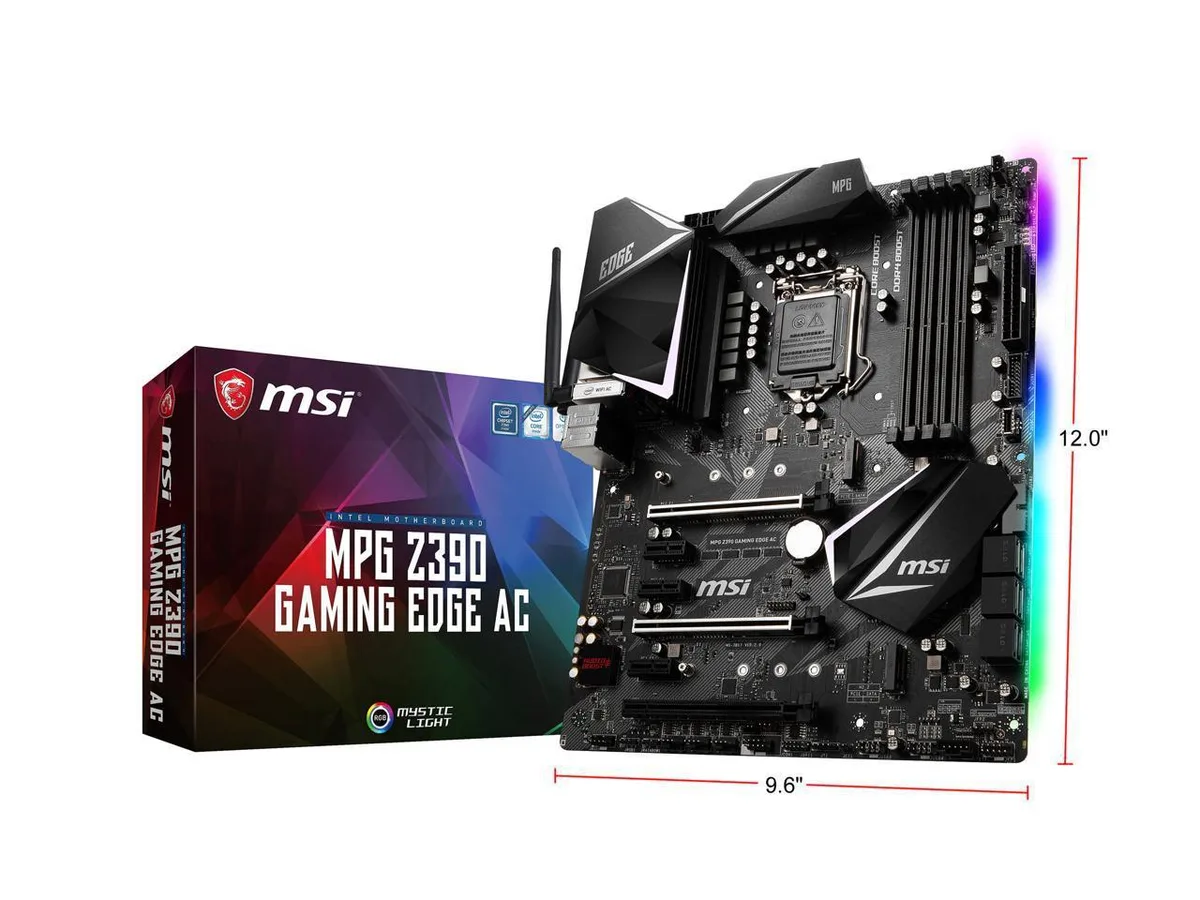 Black ATX motherboard with silver heatsinks and RGB lighting zones
