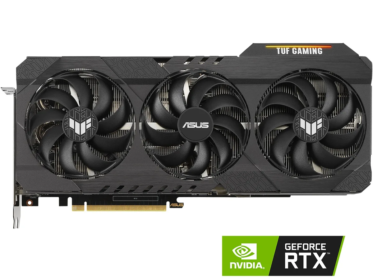 ASUS TUF Gaming GeForce RTX 3080 Ti triple-fan graphics card in dark gunmetal finish