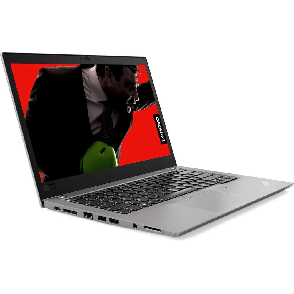 Silver 14 inch ThinkPad T480s laptop with touchscreen display open