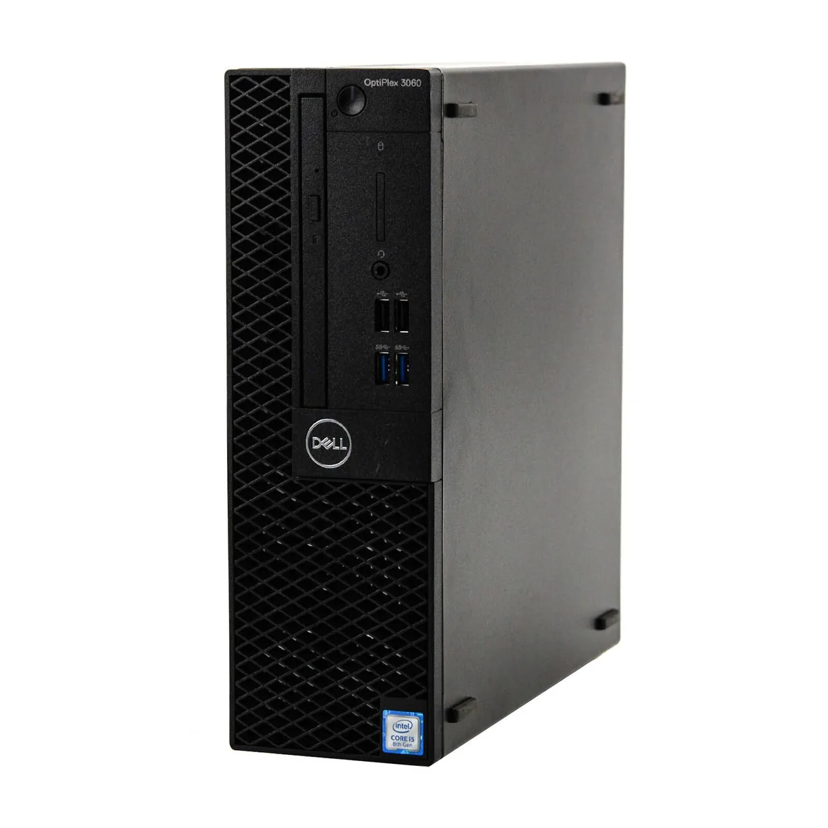 Black small-form-factor desktop tower with optical drive slot