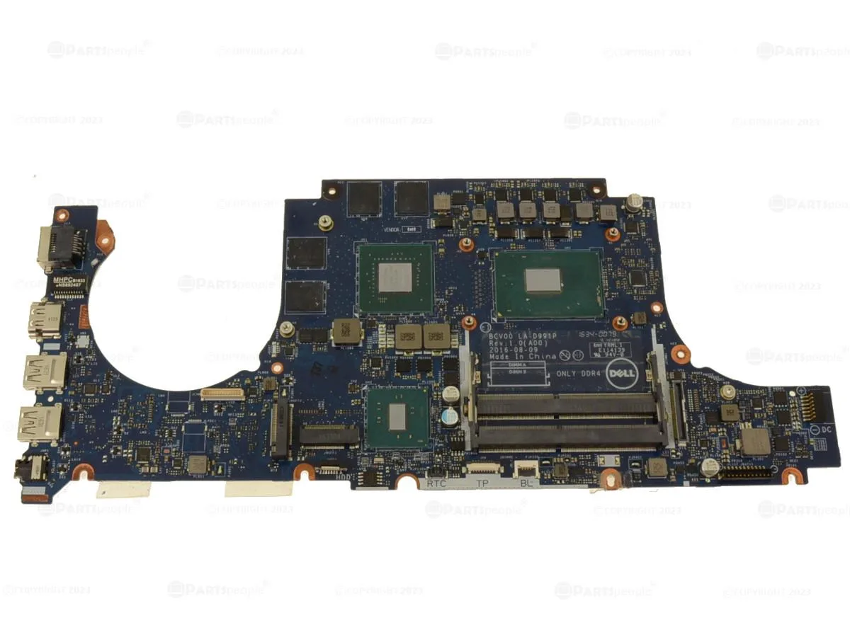 Bare laptop motherboard with integrated Intel Core i7-6700HQ processor and GTX 960M graphics, silver finish