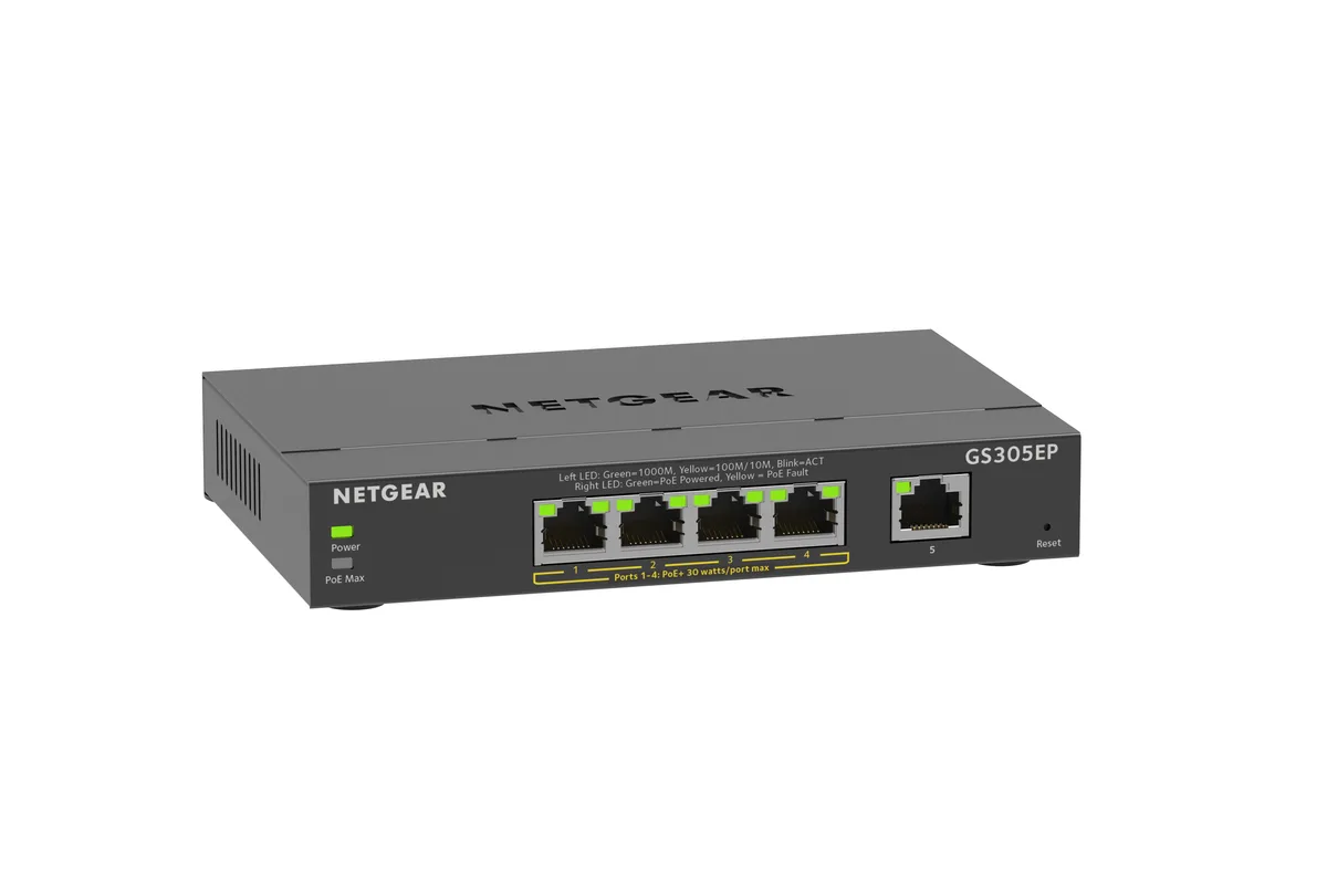 Netgear Inc. Netgear Inc. GS305EP-100NAS 5-port Gigabit PoE+ network switch 63W — produktfoto