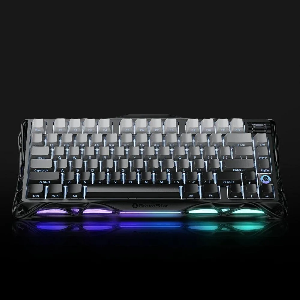 Compact 75% aluminum gaming keyboard with RGB lighting and control knob