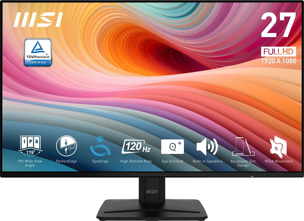 27 inch flat IPS monitor matte black finish thin bezels phone slot on stand