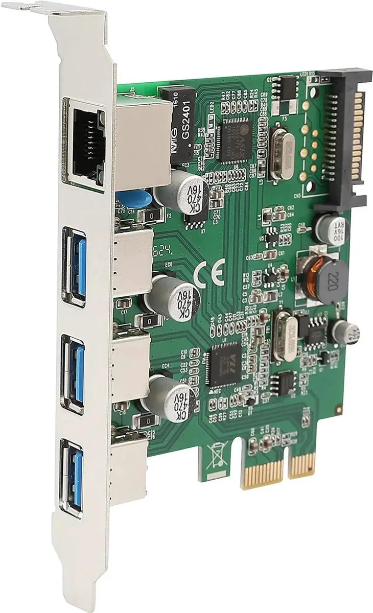 Vszerda Vszerda SD-PEX50100 3 Port USB 3.1 Gen 1 Gigabit Ethernet PCIe 2.0 x1 expansion card — fotografija izdelka