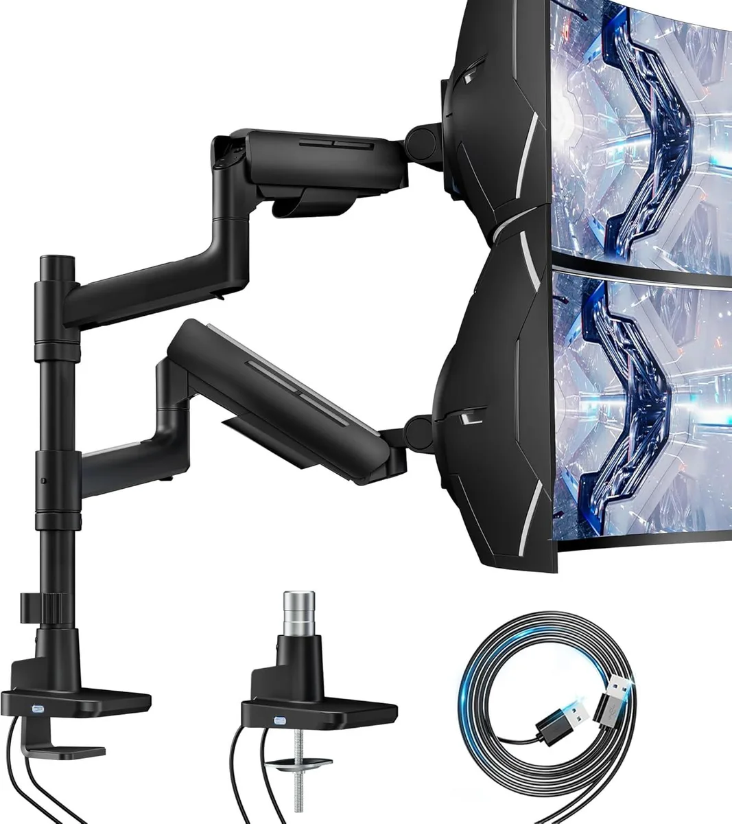 BFKK BFKK Vertical Dual Monitor Mount 17-49" 44 lbs Gas Spring USB Black — φωτογραφία προϊόντος