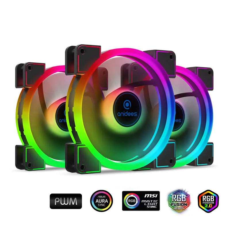 anidees anidees AI Aureola Duo 120mm 3pcs RGB PWM case fan — ürün fotoğrafı