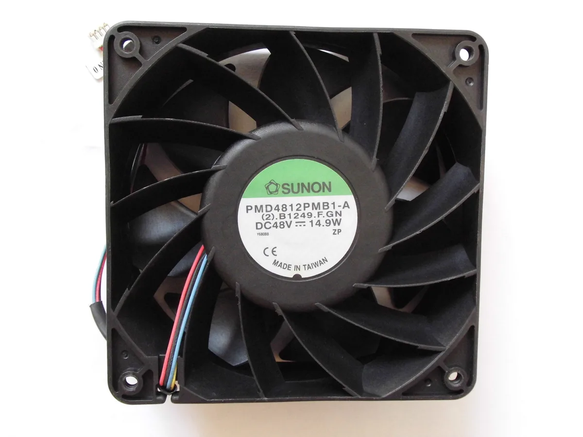 Black 120mm square cooling fan with 4-wire connector