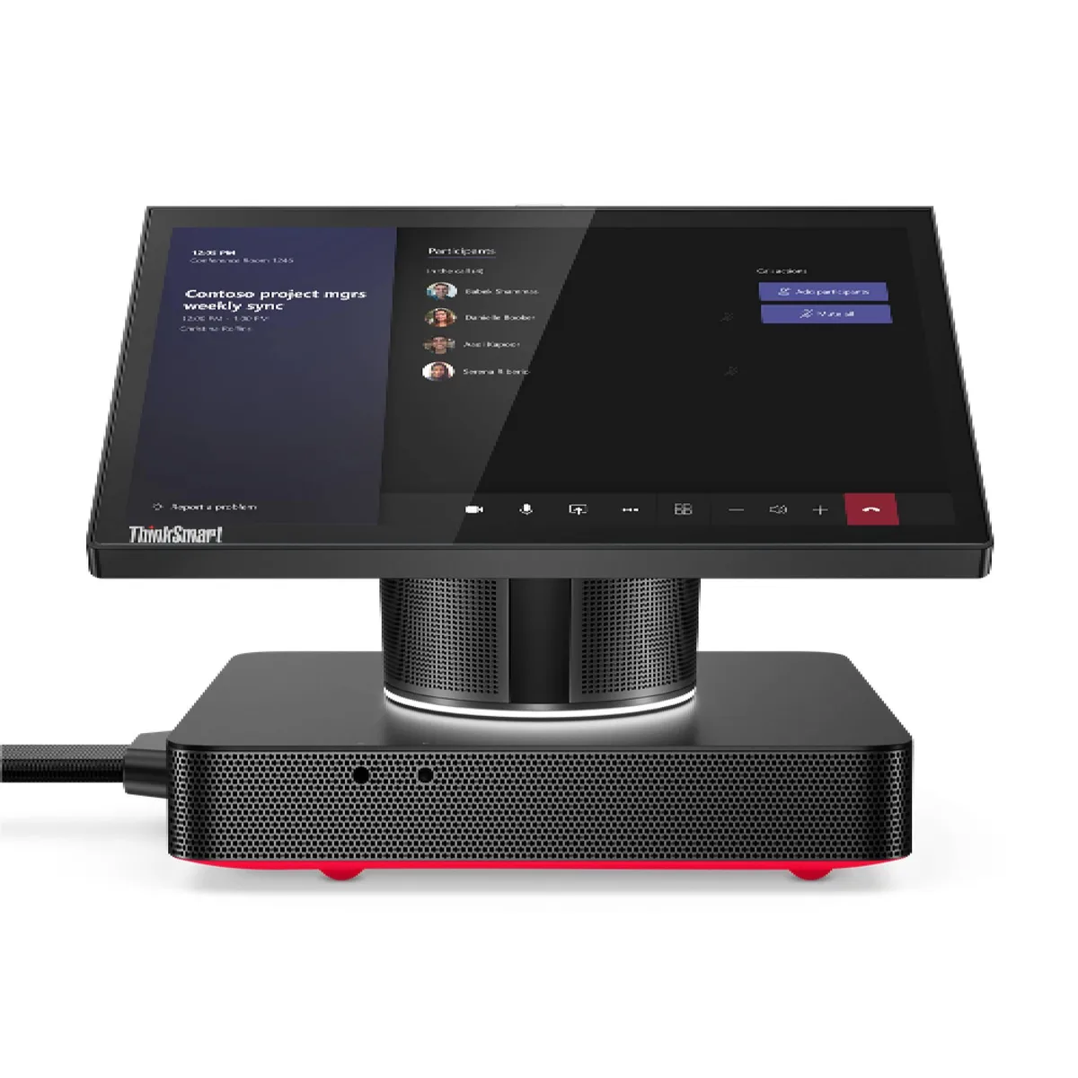 Compact black desktop hub with integrated 10.1 inch touchscreen display