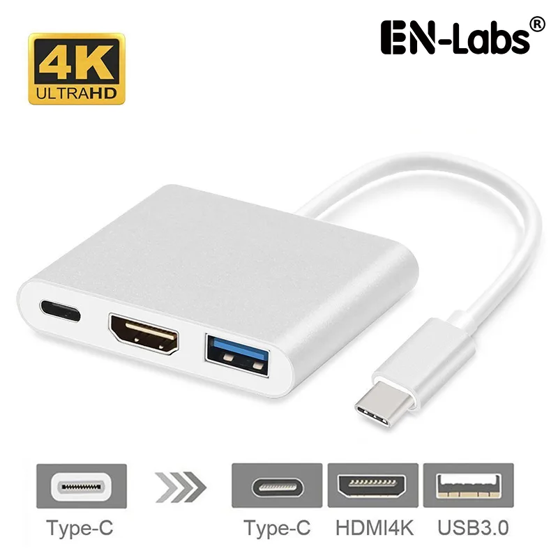 EN-Labs EN-Labs USB-C to HDMI 4K 30 Hz USB 3.0 PD 100 W adapter 6 in silver — tuotekuva