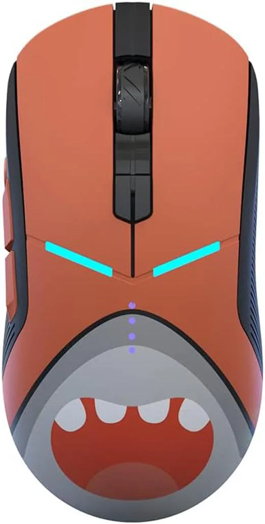 Orange ergonomic wireless gaming mouse with textured sides and RGB lighting strip