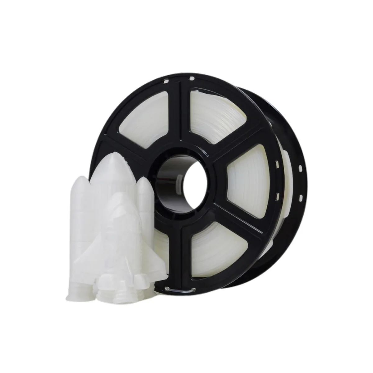 Spool of translucent crystal PLA filament in a box