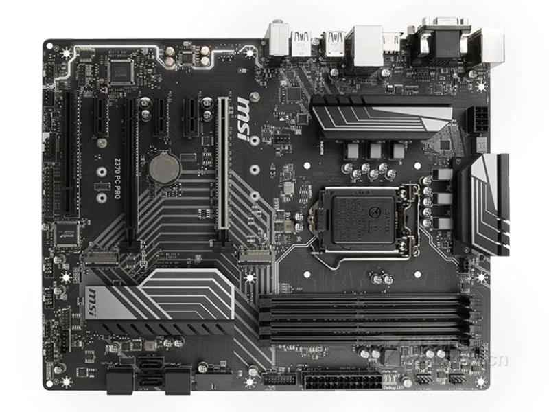 Black ATX motherboard with silver heatsinks and LGA 1151 socket