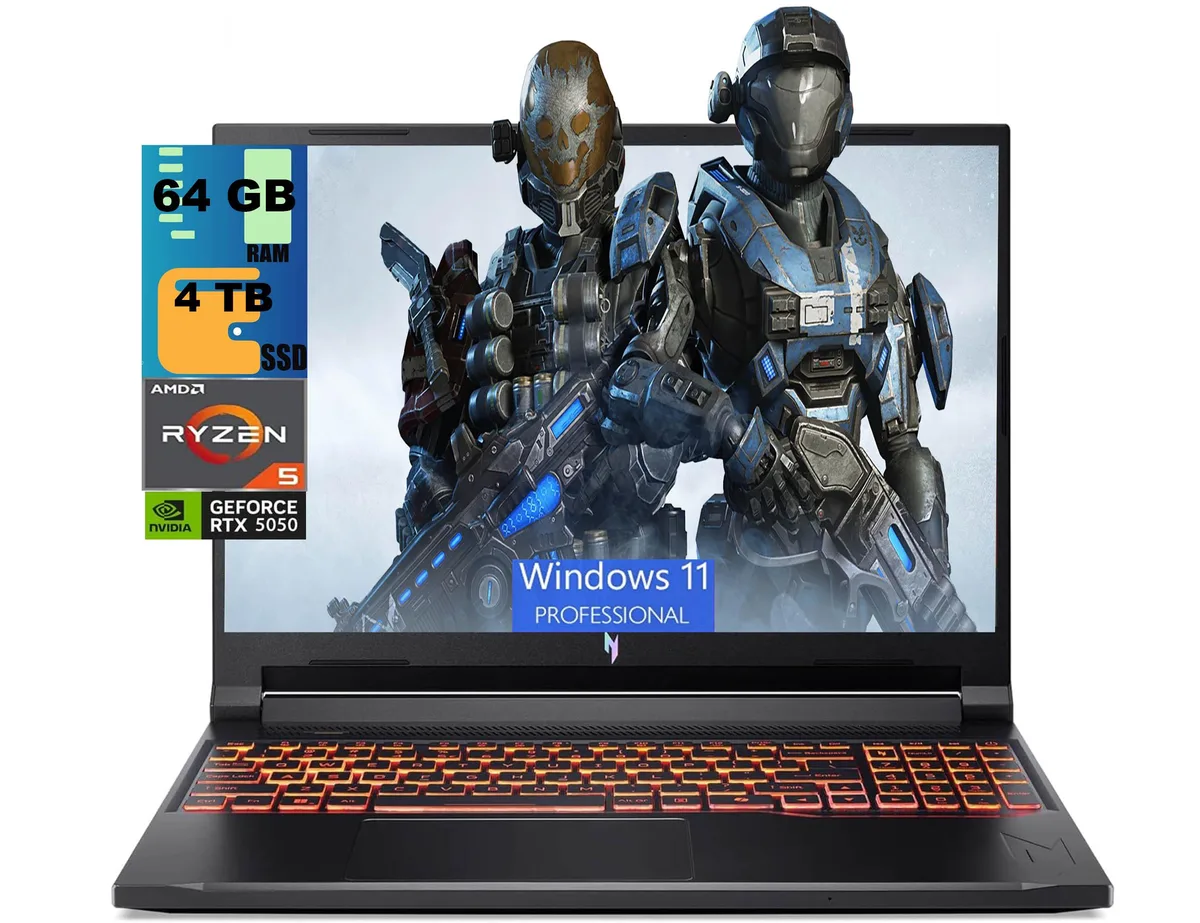 Black 16 inch gaming laptop with matte finish and backlit keyboard