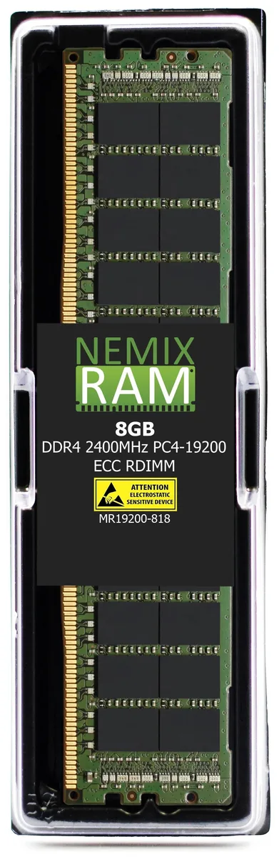 Green rectangular DDR4 RDIMM module, 288 pins, no heat spreader, black chips on both sides