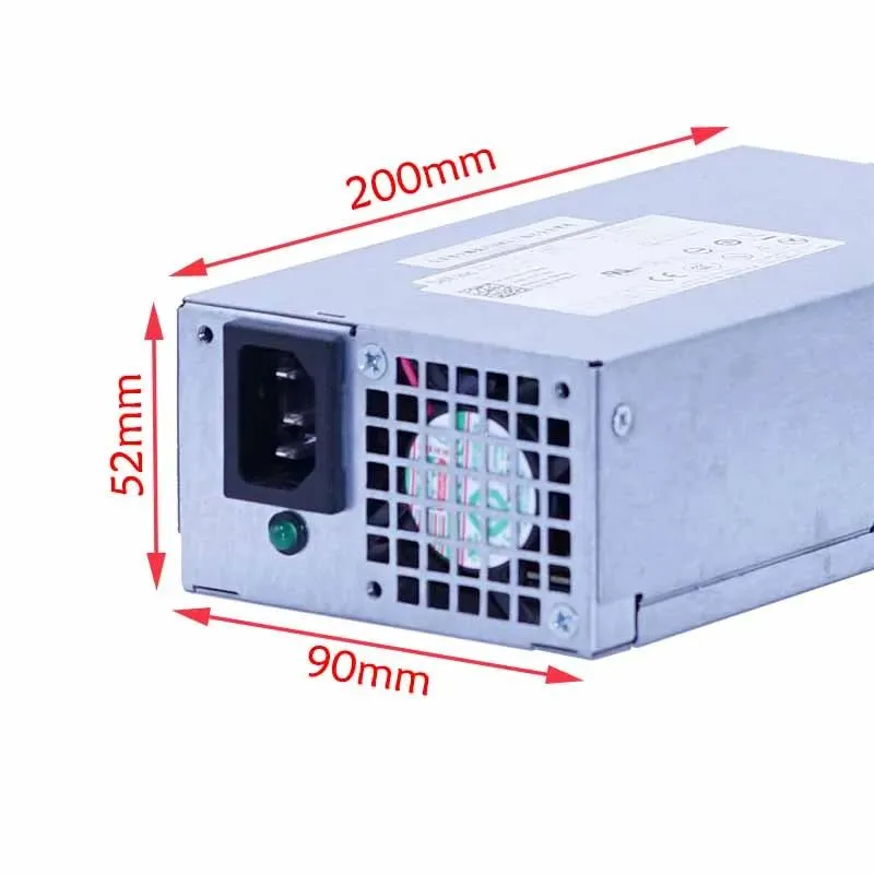 Rectangular ATX power supply unit with matte black metal casing and rear fan grille