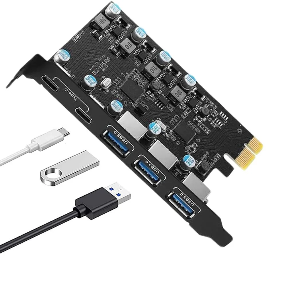 ESTONE ESTONE PCIE23A2C 5-Port USB 3.0 Expansion Card (2×USB-C, 3×USB-A) — zdjęcie produktu