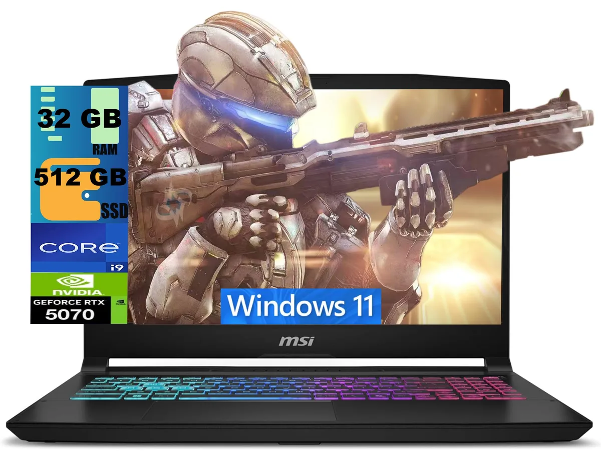 Black 15.6 inch gaming laptop with RGB keyboard