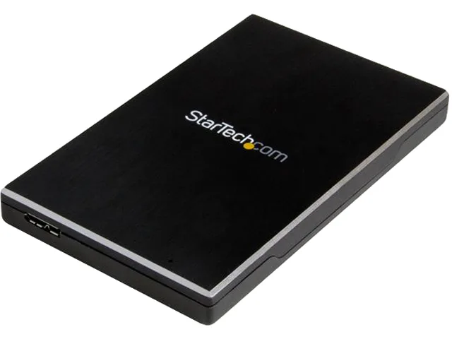 Black aluminum 2.5 inch SATA drive enclosure with USB 3.1 cable
