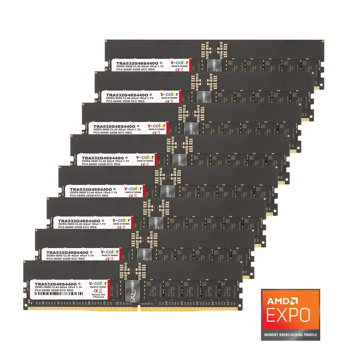 V-color V-color WRX90 OC R-DIMM TRA532G48S440O 256GB (8x32GB) DDR5 4800 CL40 ECC Registered memory upgrade — product photo