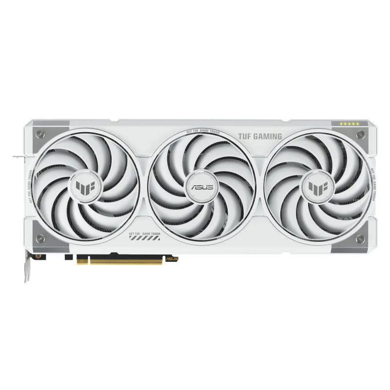White triple-fan graphics card with silver accents