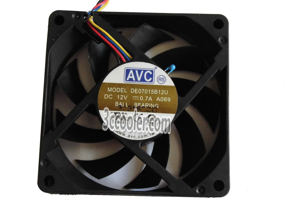 Black 70mm square frame fan 15mm thick four pin connector ball bearing